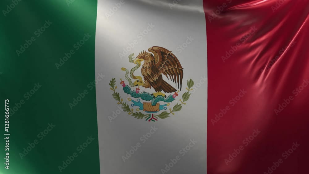 Mexico flag seamless loop animation. The National flag of Mexico is 3D waving