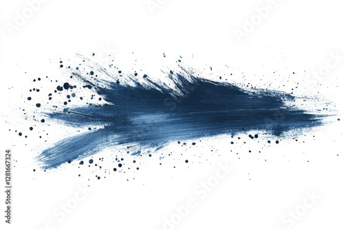 dynamic brushstroke in ultramarine blue with textural details and splatter effects on pristine white surface
