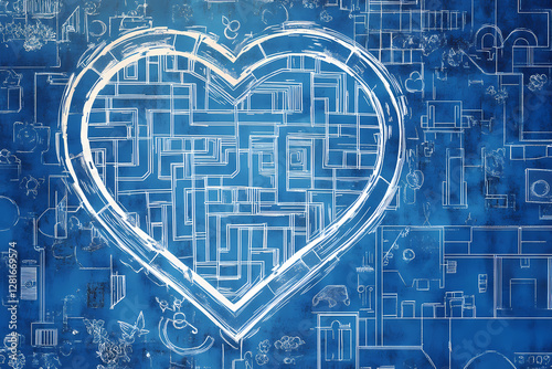 Architectural blueprint of heart shaped garden maze