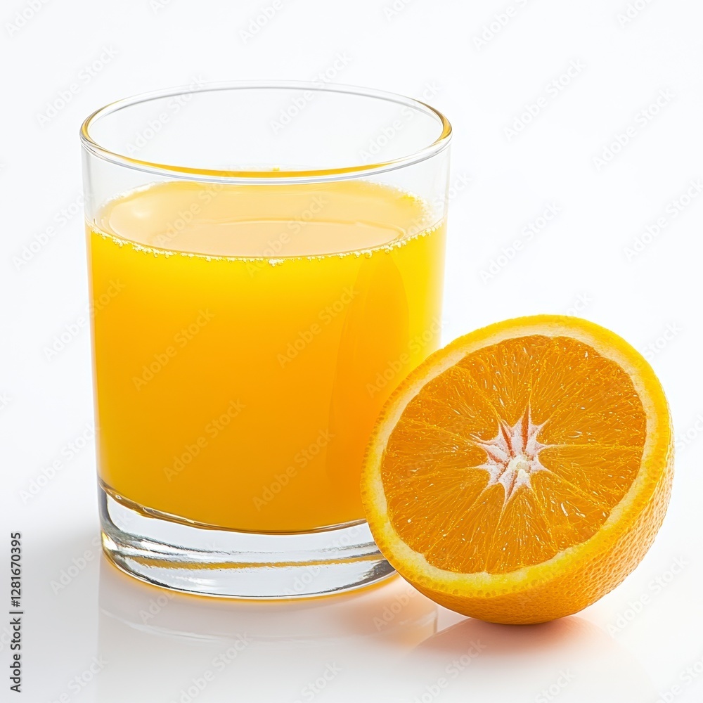 Refreshing Orange Juice in a Glass with Half an Orange for a Healthy Morning Boost of Vitamin C Refreshing Orange Juice in a Glass with Half an Orange for a Healthy Morning Boost of Vitamin C