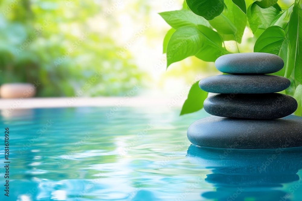 Serene Spa Poolside Zen Stones - Tranquil spa scene, symbolizing peace, balance, serenity, harmony, and rejuvenation. Perfect for relaxation and wellness themes Serene Spa Poolside Zen Stones - Tranquil spa scene, symbolizing peace, balance, serenity, harmony, and rejuvenation. Perfect for relaxation and wellness themes