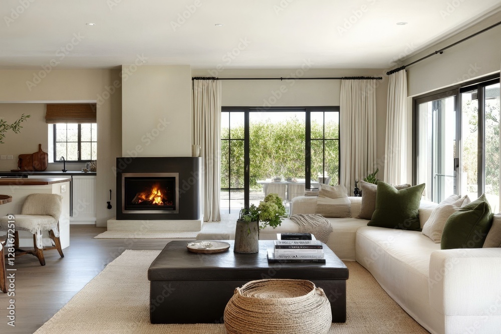 Fototapeta premium Modern Minimalist Living Room with Fireplace