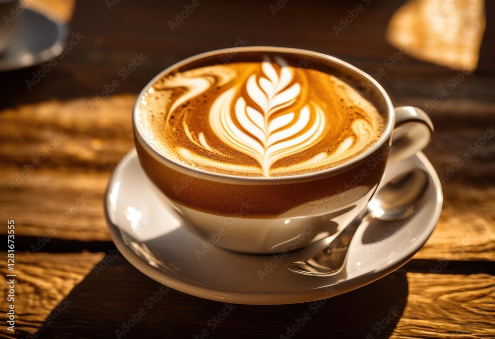 stunning close exquisite frothy coffee cup design featuring artistic patterns textures, latte, presentation, beverage, mug, creamy, rich, hot, smooth, foam