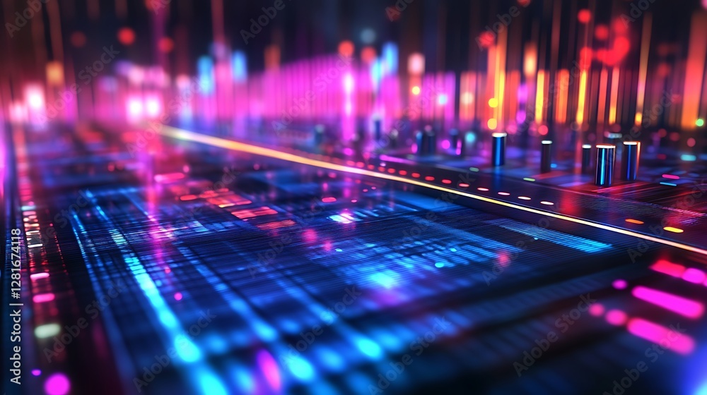 Fototapeta premium Abstract Digital Data Flow Visualization Neon Lights