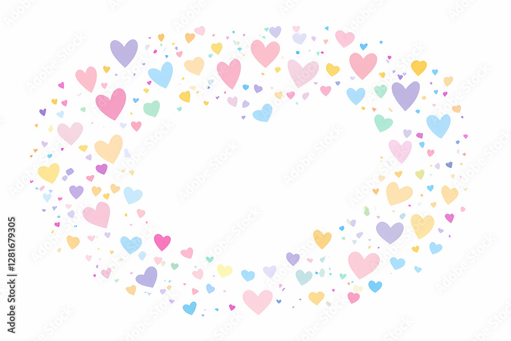 Dancing heart confetti border in vector style with flat design