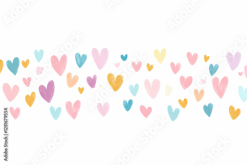 Dancing heart confetti border in vector style with flat design