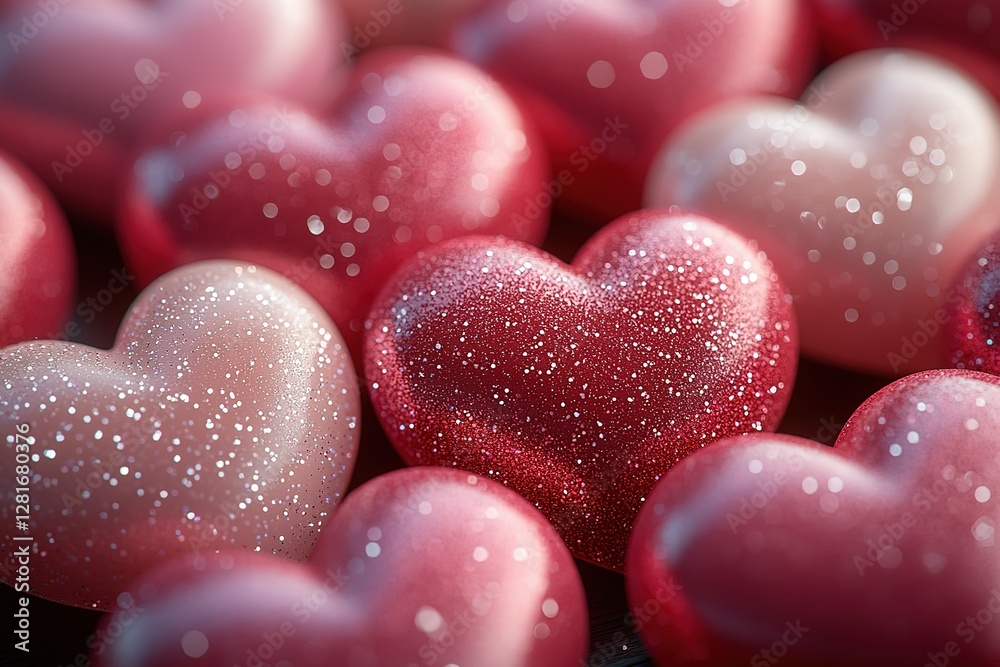 Obraz premium Glittering hearts in shades of pink and red evoke feelings of love and celebration Perfect for Valentine's Day or romantic themes