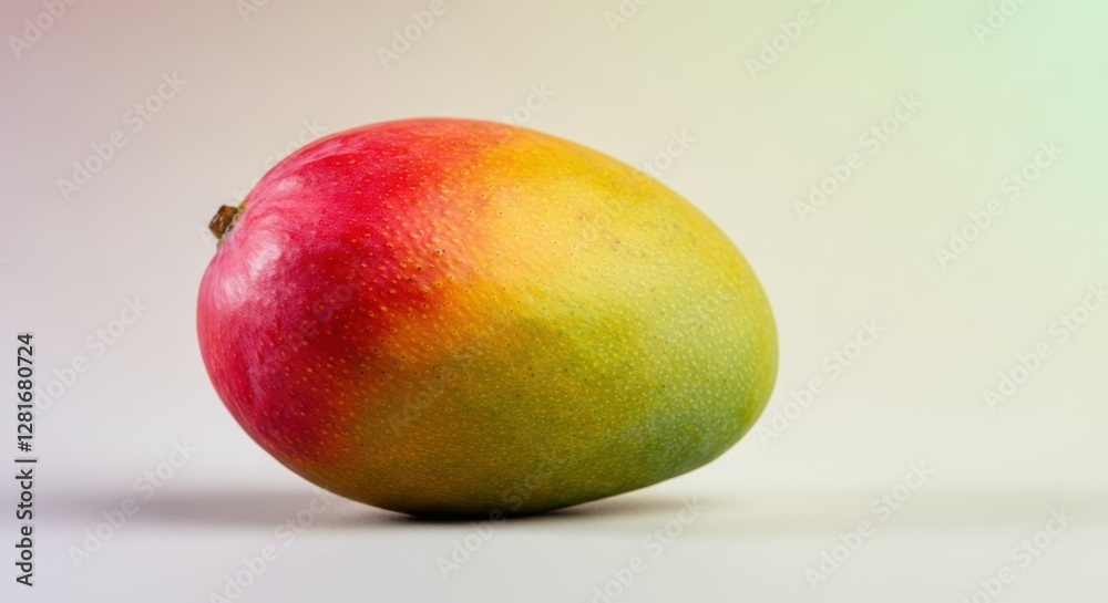 Vibrant ripe mango with multicolored skin on neutral background Vibrant ripe mango with multicolored skin on neutral background