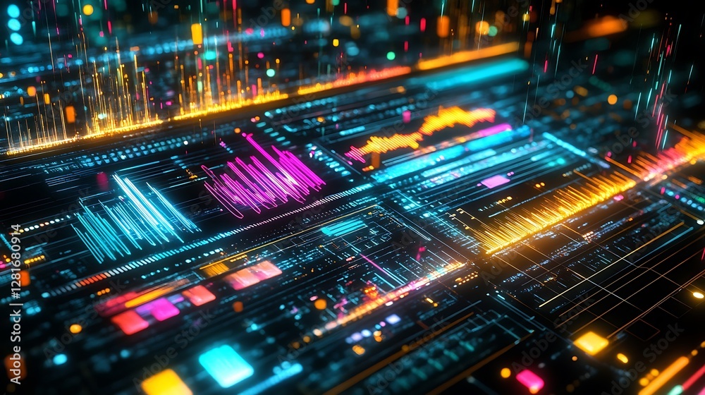 Fototapeta premium Abstract Digital Data Visualization Neon Lines