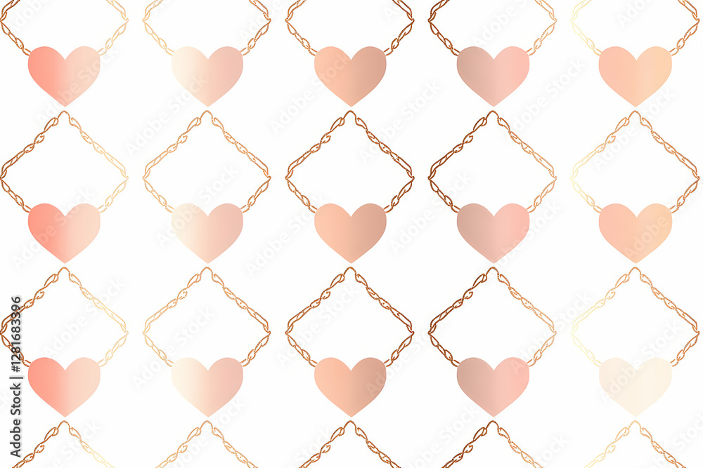 Fototapeta premium Geometric heart chainlink pattern with rose gold gradient on white