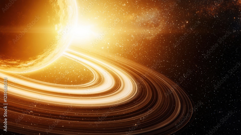 Fototapeta premium Fantasy space planet with swirling nebula textures and radiant rings, isolated on white, perfect for creative sci-fi visuals and futuristic branding