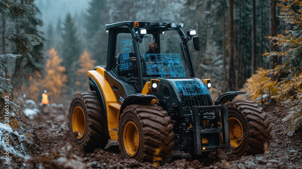 Autonomous tractor forest mud road testing Autonomous tractor forest mud road testing