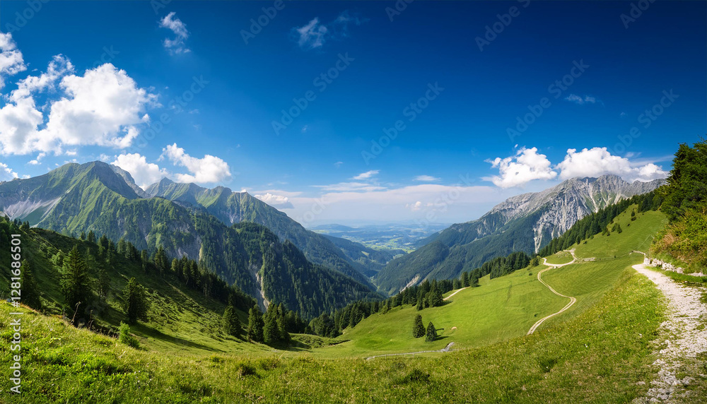 Fototapeta premium beautiful landscape of pfander mountains austria blue sky and green valley