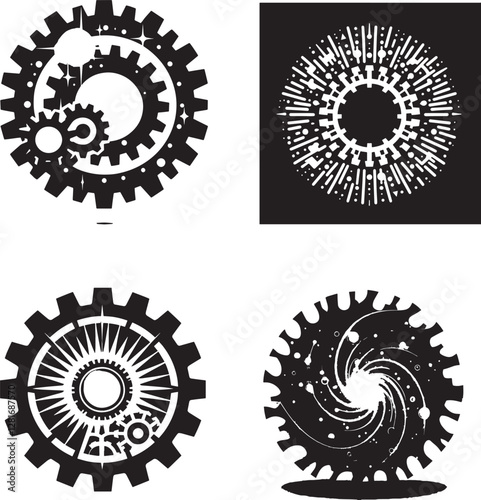 Gears and cogs black and white silhouette assets 