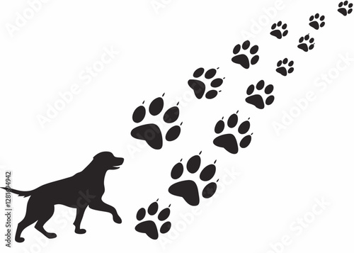Silhouette of a Dog Following Cat Paw Prints, Capturing a Moment of Curiosity and Adventure