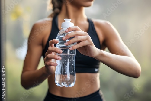 Fit Woman Holding Water Bottle, Ready for Exercise 