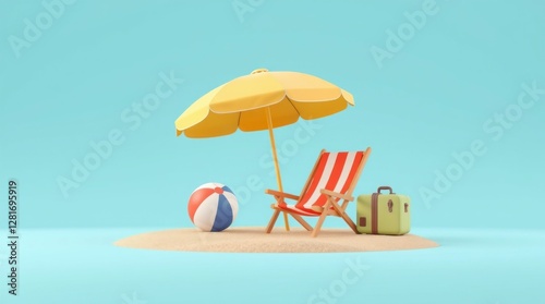Relaxing Beach Scene with Umbrella and Deck Chair