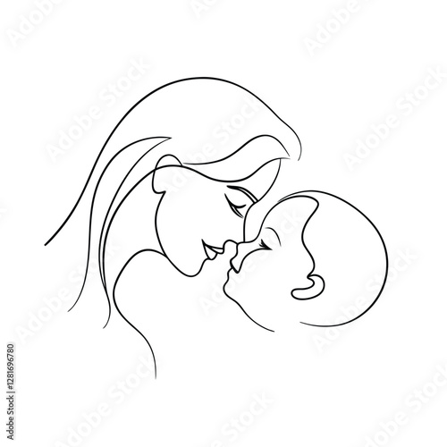 Mothers Love Tender Embrace, Line Art, Baby, Mom, Infant, Care, Affection, Family, Bonding, Portrait
