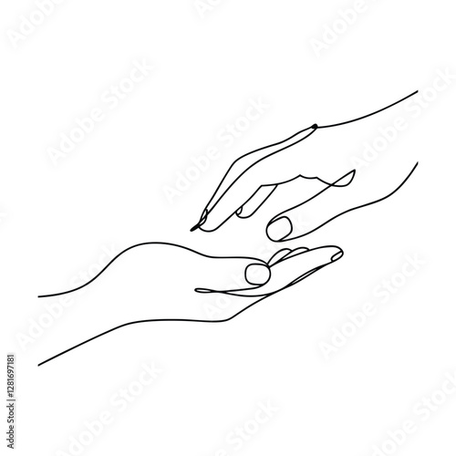 One Line Drawing Hands Reaching Helping Support Giving Care