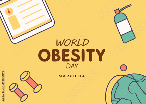 Graphic Featuring a Calendar and Fitness Equipment, Highlighting World Obesity Day and the Importance of Healthy Living