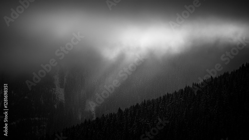sunbeams and fog on the mou...
