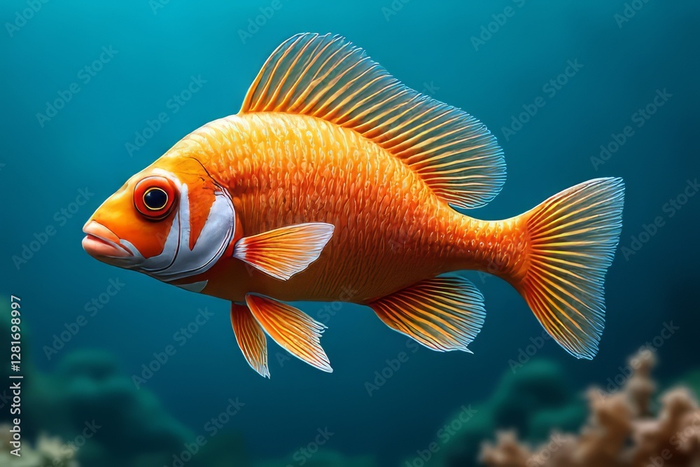 Vibrant Orange Fish in Underwater Environment Close-up Vibrant Orange Fish in Underwater Environment Close-up