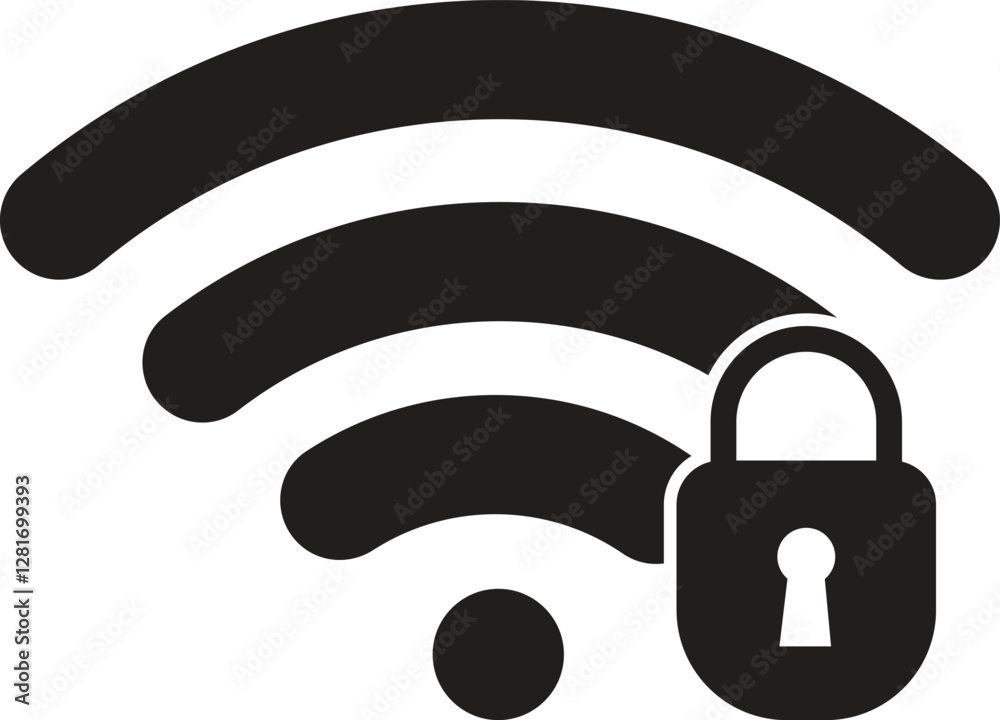 Wifi security icon .  Locked wifi signal icon . Wifi with lock icon . Vector illustration