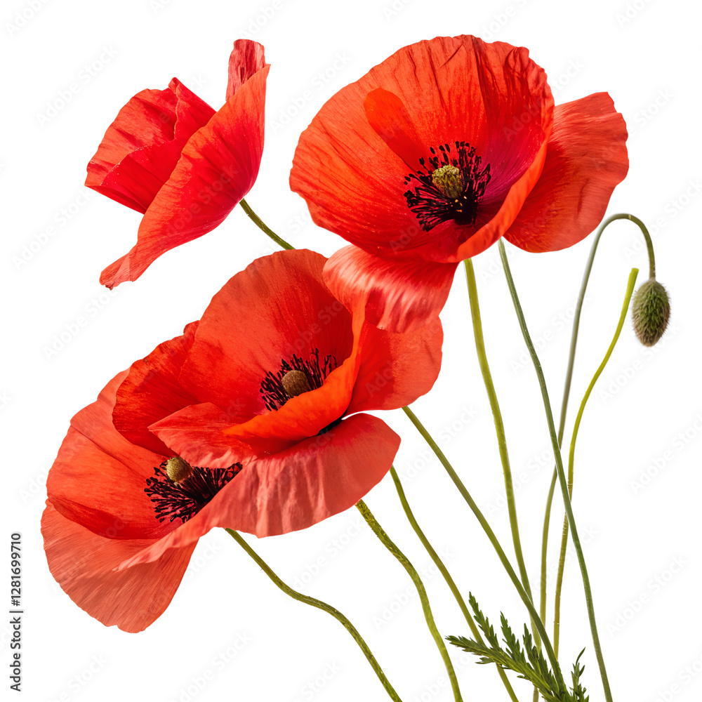 Obraz premium red poppies isolated on transparent background
