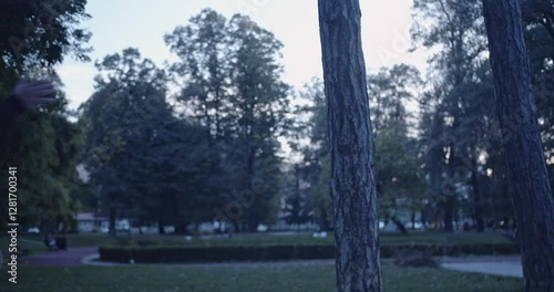 Wallpaper Mural Two friends meet in a park and greet each other with a hug and handshake. They talk and enjoy time together. Torontodigital.ca