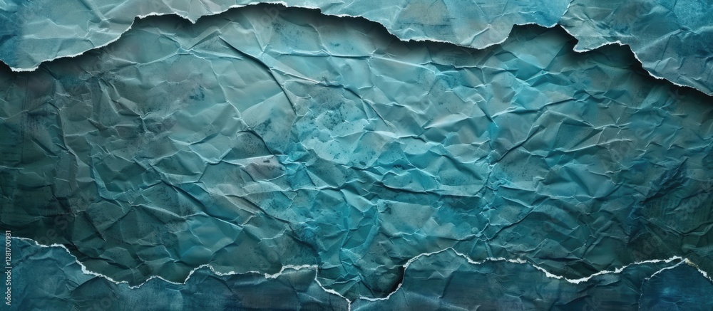 Fototapeta premium Torn paper frame on blue background with textured surface and copy space for text