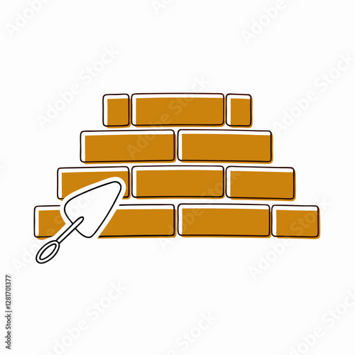 Bricks with trowel for construction