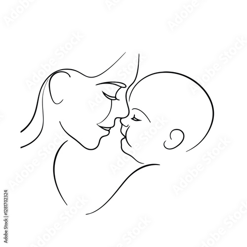 Mother and Baby Tender Line Art Love, Care, Bonding, Nurturing