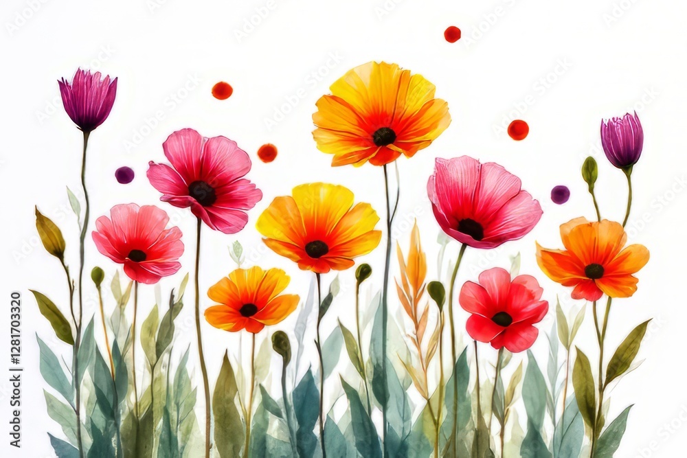 Fototapeta premium Vibrant Watercolor Flowers and Plants Illustration