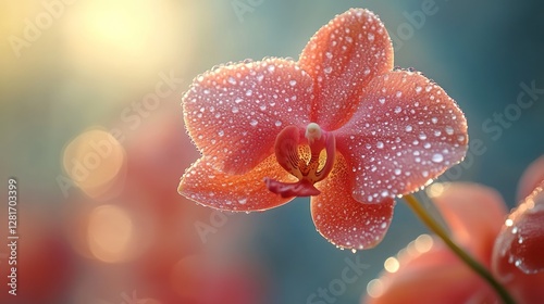 Fototapeta Naklejka Na Ścianę i Meble -  Dew-kissed orchid sunrise garden closeup