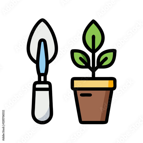 Gardening Trowel & Potted Plant: Essential Tools & Greenery