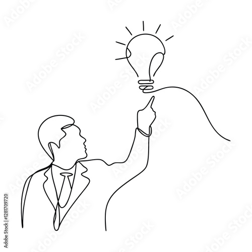 Businessman Reaching for Bright Idea, Innovation, Success, Growth, Vision