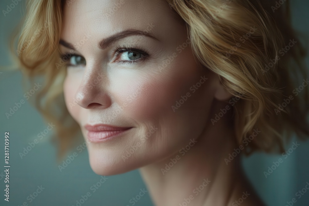 elegant middleaged woman with radiant skin demonstrating confidence and natural beauty while performing skincare routine in soft lighting elegant middleaged woman with radiant skin demonstrating confidence and natural beauty while performing skincare routine in soft lighting