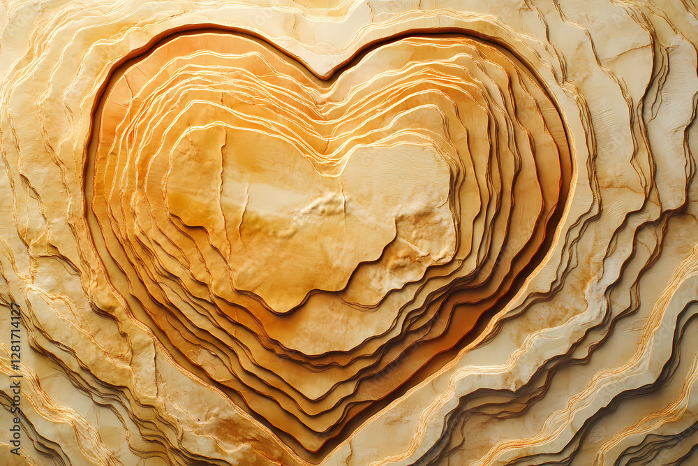 Topographic map contours forming a heart mountain with earth tones Topographic map contours forming a heart mountain with earth tones