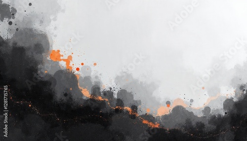 Abstract Black and Orange Ink Texture with Splatter Accents