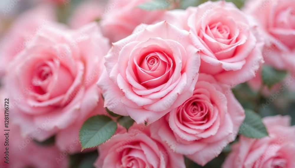 Close-Up of Vibrant Pink Roses in Full Bloom With Lush Green Leaves Close-Up of Vibrant Pink Roses in Full Bloom With Lush Green Leaves