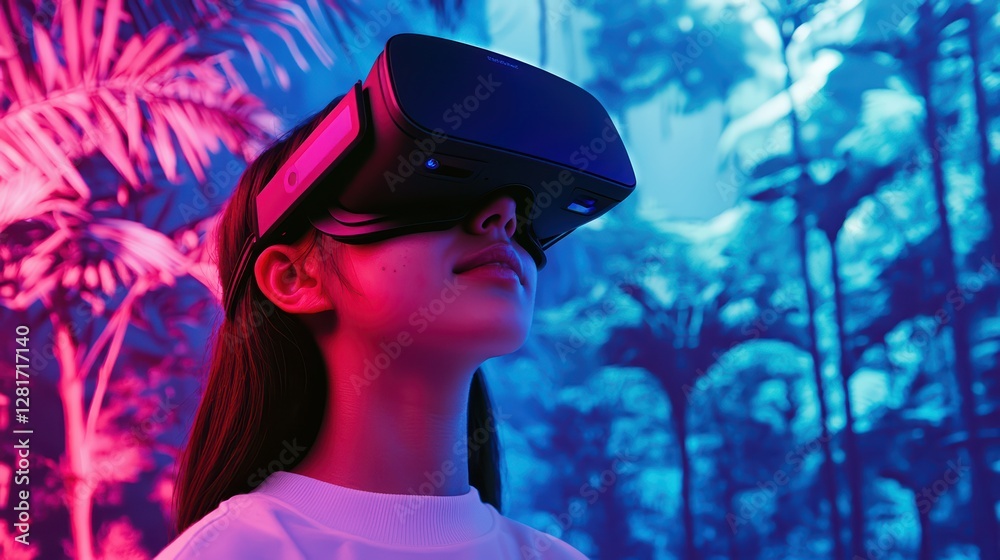 Person Using Augmented Reality Glasses in a Vibrant Environment Person Using Augmented Reality Glasses in a Vibrant Environment