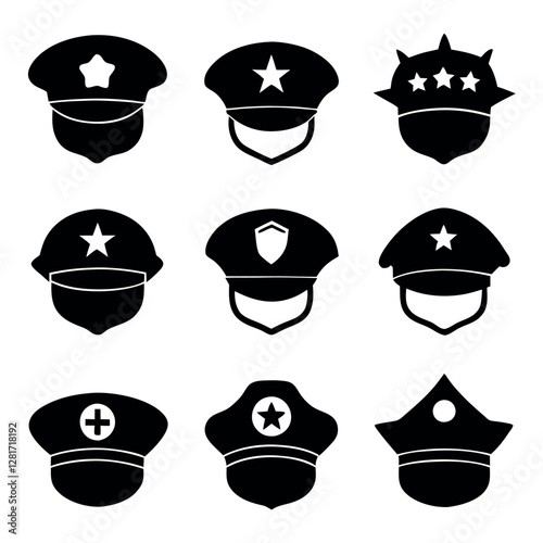 Collection of Various Uniform Hats for Police and Military
