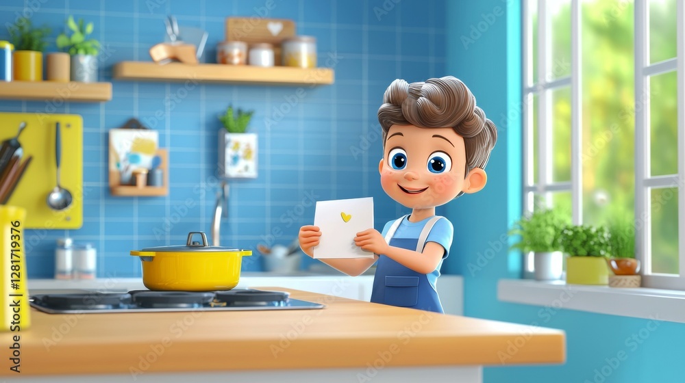 A white child making a homemade greeting card A vibrant, modern 3D cartoon illustration. A white child making a homemade greeting card A vibrant, modern 3D cartoon illustration.