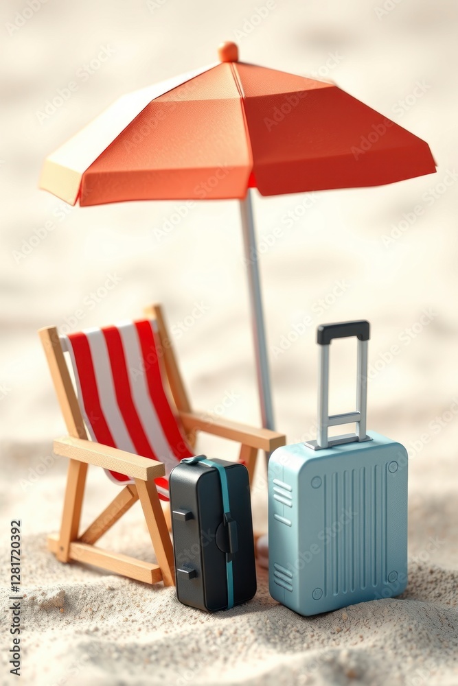 Beach Vacation Ready Sun Umbrella Beach Chair and Luggage Beach Vacation Ready Sun Umbrella Beach Chair and Luggage
