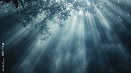 Light beams passing through mist