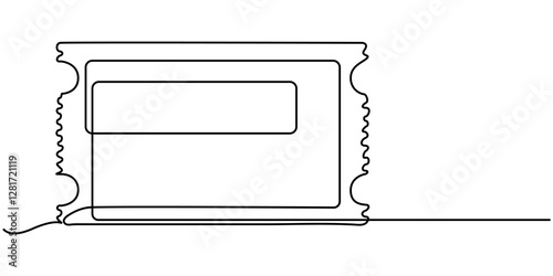 Continuous one line drawing cinema ticket. Vintage cinema ticket isolated on a white background. Vector illustration, Cinema tickets seamless texture for your background with trendy line art style. 