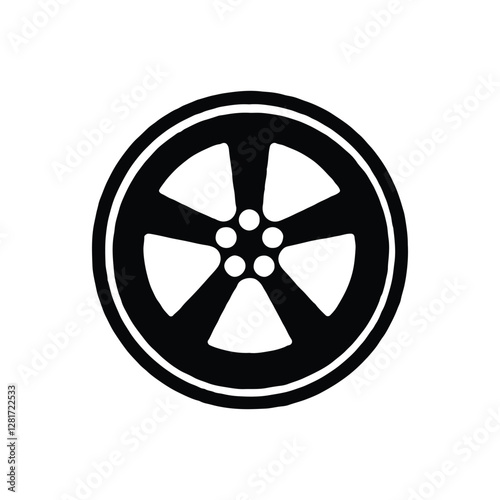 Car wheel, detailed rim silhouette vector graphic style