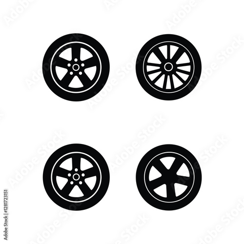 Car wheel, detailed rim silhouette vector graphic style