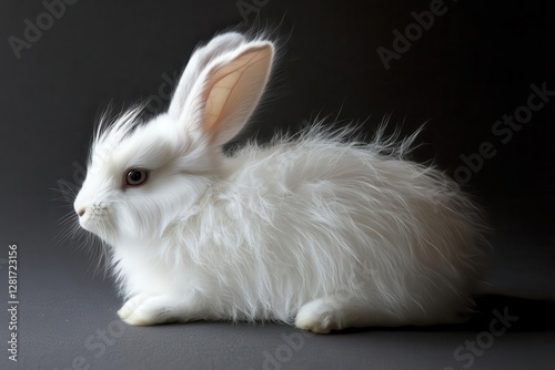 elegant white rabbit in threequarter view soft studio lighting detailed fur texture professional product photography style photo