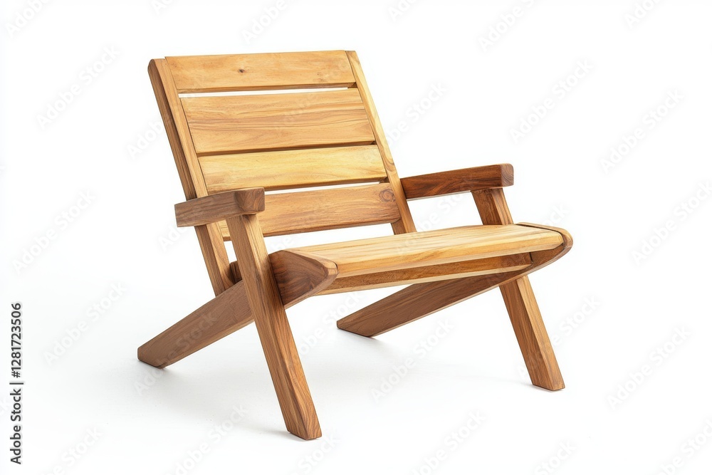 Wooden Lounge Chair With Simple Design Ideal for Outdoor Relaxation by the Patio. Generative AI Wooden Lounge Chair With Simple Design Ideal for Outdoor Relaxation by the Patio. Generative AI